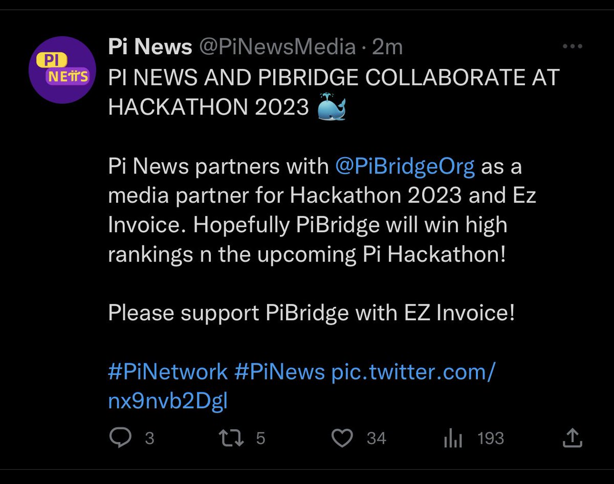 vic_tornguyen's tweet photo. Pinews, an in-depth Pi Network news channel, has announced that they will become Pibridge's media partner at the 2023 Hackathon!  On the eve of Midpoint Submition, we are ready to become a good candidate for the top applications in Pi Network ecosytem! @PiNewsMedia @PiBridgeOrg https://t.co/doq23o5pS4