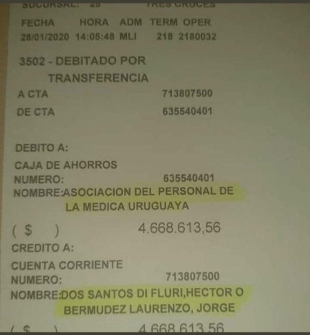 l23l27's tweet image. Jorge Bermúdez (Fogata) Secretario General de la Federación Uruguaya de la salud (FUS)
#ENERO2020 total percibido SOLO DEL PERSONAL DE MEDICA URUGUAYA.
Cuando un sindicalista cobra muchísimo más que un profesional, debemos asumir como sociedad que estamos perdidos 🤦