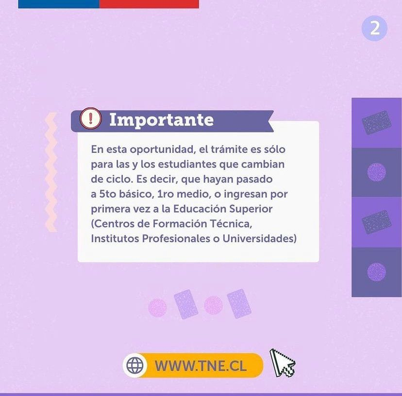 cmpuentealto's tweet photo. Si estás en 5° Básico, 1° Medio o entrarás por primera vez a la Educación Superior, debes sacarte la foto para tu Tarjeta Nacional Estudiantil, TNE 2023.
Para mayor información sobre los puntos revisa https://t.co/FMzh518nHx y https://t.co/1WPj4y6y3s https://t.co/am8gyS6Ay4