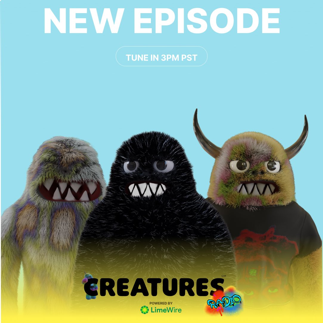 Creatures Radio Episode 5 👹

Powered by: <a href="/limewire/">LimeWire</a> 

RSVP HERE ⬇️
x.com/i/spaces/1gqxv…