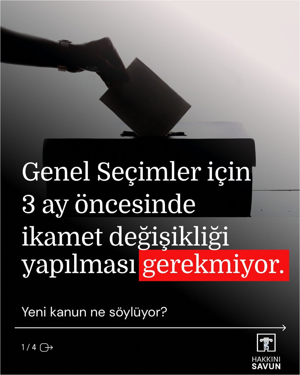 hakkinisavuncom's tweet photo. Genel seçimler için üç ay öncesinde ikametgah değişikliği yapılması gerekmiyor. Vatandaşlar ikametgahlarını seçmen listeleri açıklandıktan sonra askı süresi bitene kadar değiştirebilirler. https://t.co/P5S42pNOVi