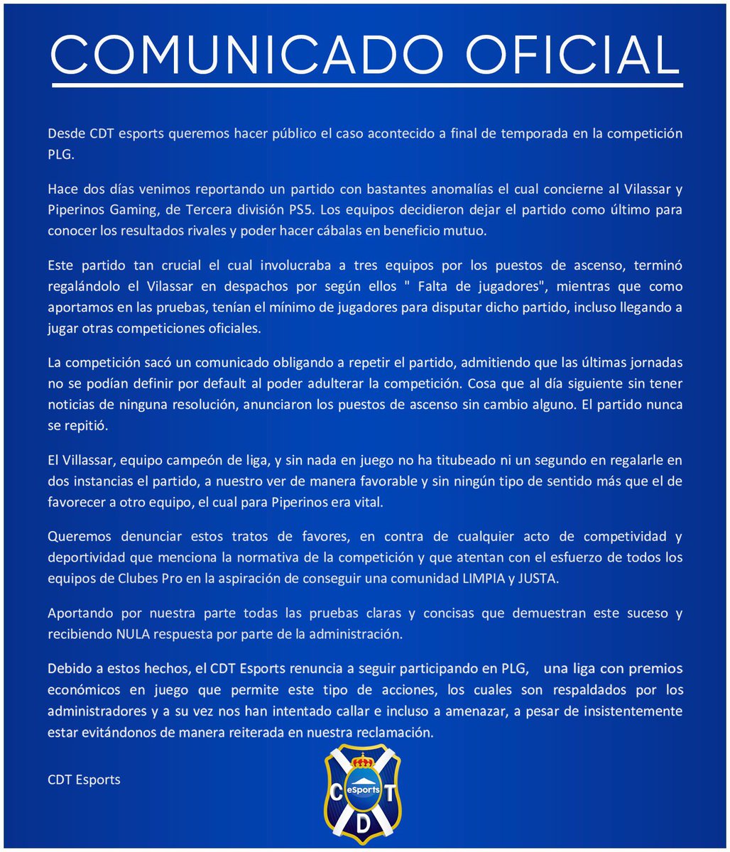 COMUNICADO OFICIAL | PLG. 

Por una comunidad LIMPIA Y JUSTA