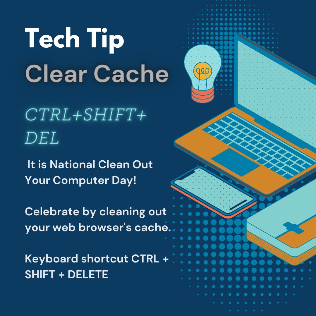 MNPS Instructional Technology (@mnpslearningtec) on Twitter photo It is National Clean Out Your Computer Day! Celebrate by cleaning out your browser's cache. Keyboard Shortcut CTRL + SHIFT + DELETE. #NationalCleanOutYourComputerDay <a href="/MetroSchools/">Metro Schools</a> It is National Clean Out Your Computer Day! Celebrate by cleaning out your browser's cache. Keyboard Shortcut CTRL + SHIFT + DELETE. #NationalCleanOutYourComputerDay <a href="/MetroSchools/">Metro Schools</a>