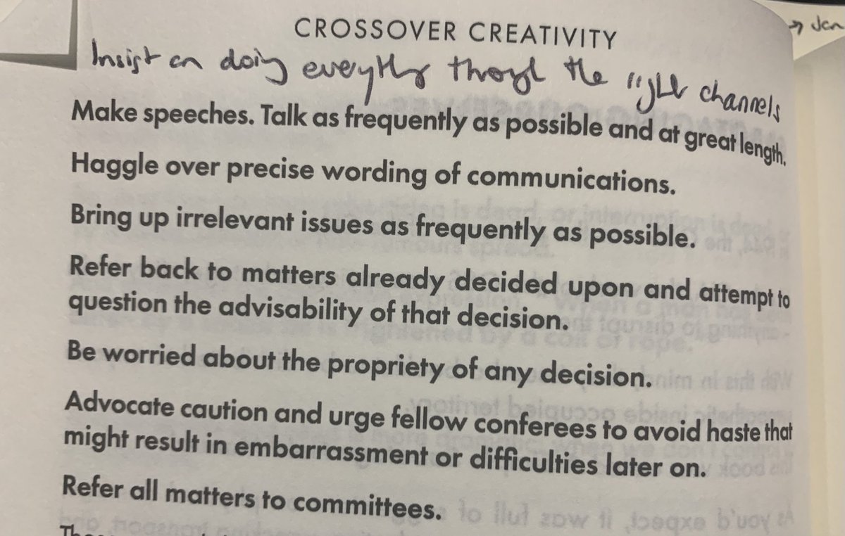 rshotton's tweet photo. In 1944 a precursor to CIA created The Simple Sabotage Field Manual
It was designed to help spies bring down enemy organisations from inside
As ⁦@davetrott⁩ notes in his vg book Crossover Creativity these behaviours no longer need spies, they’re common professional practice https://t.co/awMoUy9COV