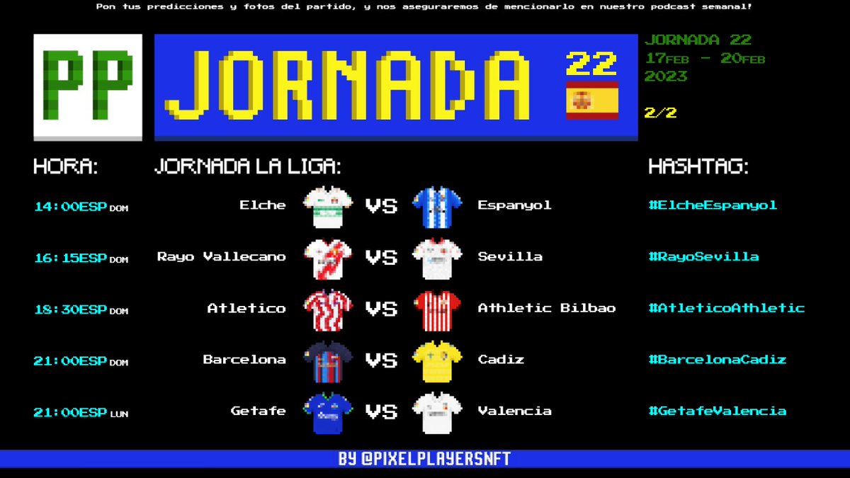 PixelPlayers_ES's tweet photo. ¡Buenas tardes futboleros!

Arrancamos el día con el listado de partidos para esta Jornada 22

Participa en este post para poder aparecer en nuestro podcast semanal:

⚽️ Tus Predicciones
📸 Fotos Del Dia De Partido
👕 Tus Colores

🟩Equipaciones #Pixel de @PixelatedKits 🎨 https://t.co/VlqEzAxbUp