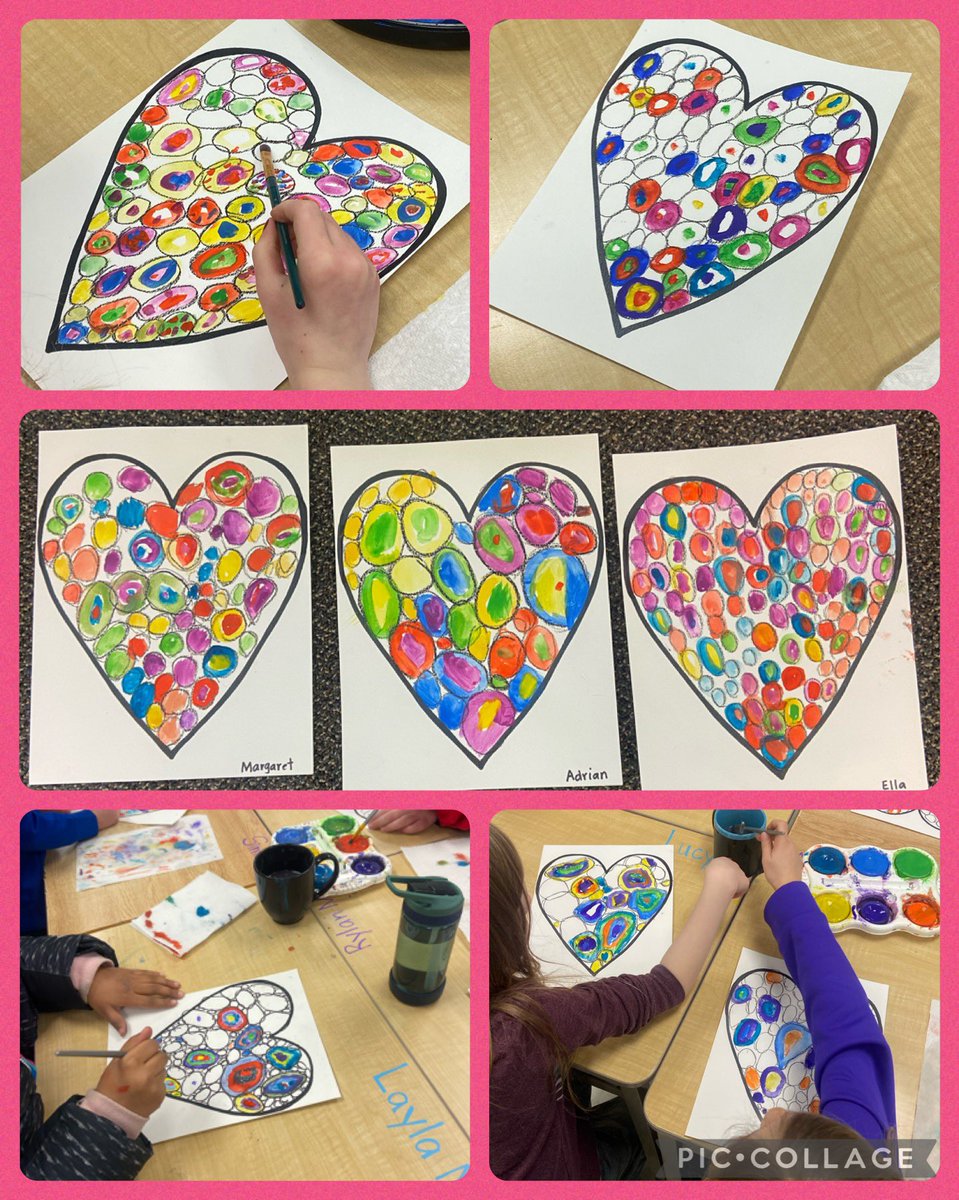 Kandinsky inspired Valentine Art!  Concentric circles and watercolour paint! 👏👏👏 #lockespride #tvdsb