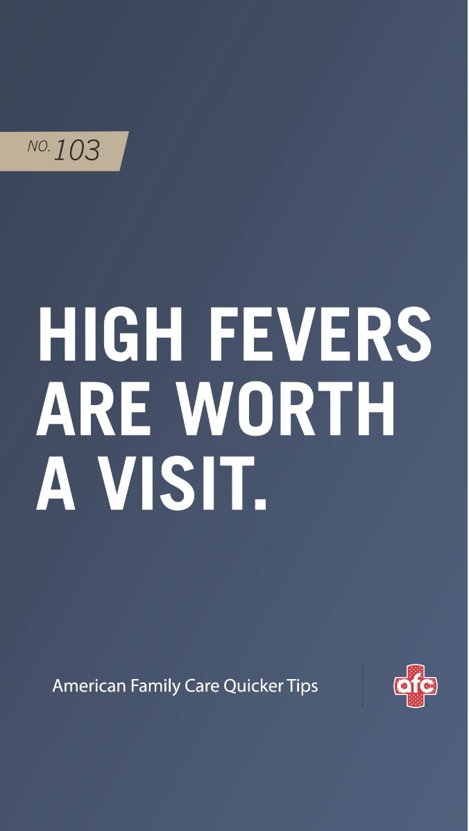 Fevers are pretty normal, but if you have one that’s sticking around or getting too high, you should give us a call.
.
.
.
#AmericanFamilyCare #AFCCares #UrgentCare #PediatricUrgentCare #PrimaryCare #PediatricCare #FamilyCare #PhysicalExam #SportsPhysical #COVIDTesting