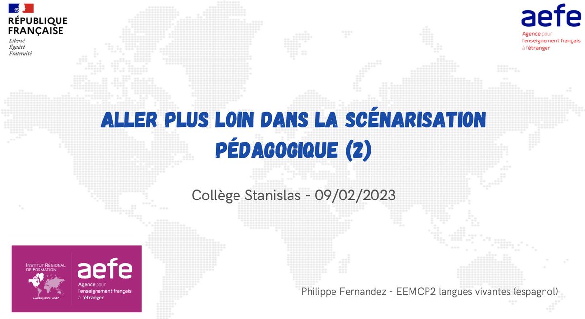 IRF_AEFE_ZAN's tweet photo. [Accompagnement pédagogique #AEFE #ZAN 🇨🇦🇺🇸] #LanguesVivantes

Aller plus loin dans la #scénarisation pédagogique (2ème partie)

> #Numérique
> #Médiation 
> Techniques d’innovation  

Formateur : @ph_frndz
🏫 @StanMontreal
📆 09/02/2023 https://t.co/R9sWnVAp2O