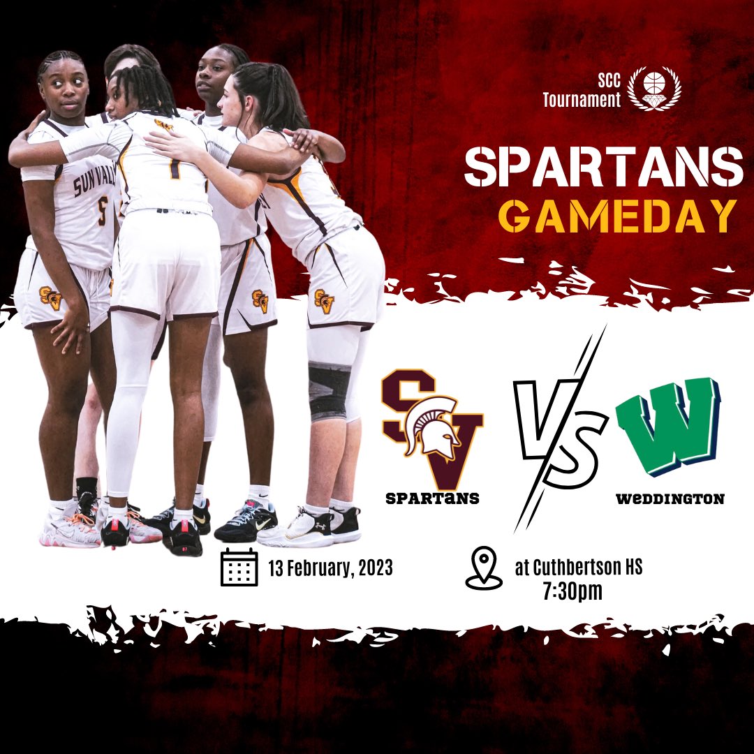 It’s Game Day! Don’t miss the action as our Lady Spartans take on Weddington at Cuthbertson tonight at 7:30pm for the 1st round of the SCC tournament
<a href="/SVBBallCoach/">SVHSAD</a> <a href="/Suvladyspartans/">SunValleywbb</a> <a href="/SVHSPrin_Dad/">Mike Harvey</a> <a href="/AGHoulihan/">Andrew G. Houlihan</a> 
<a href="/UCPSNC/">Union County Public Schools</a> <a href="/UCPSNCAthletics/">UCPS NC Athletics</a>