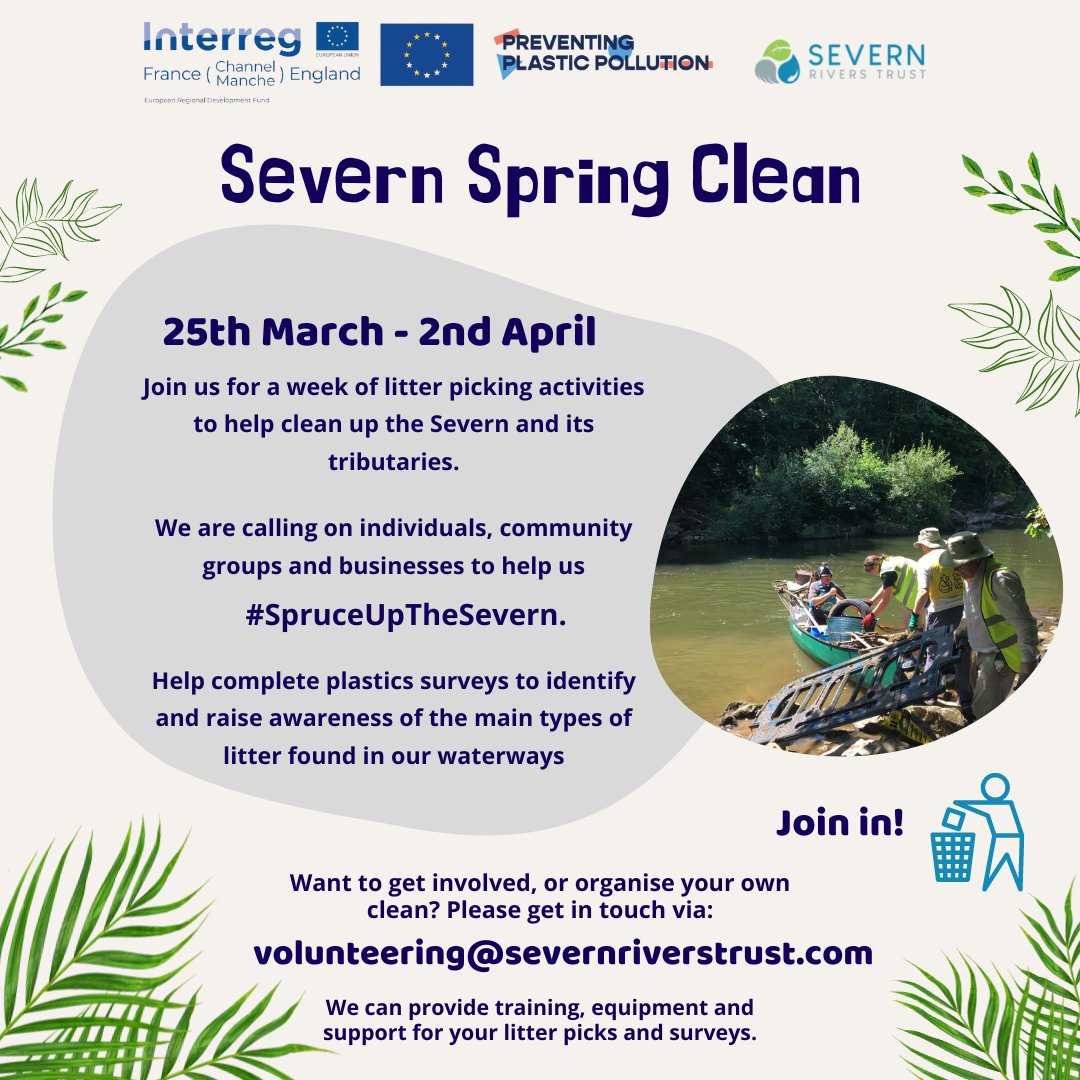 💦Spring into action! Be a part of our week-long #SevernSpringClean event happening 3/25-4/2. Join us in cleaning up the river banks & gathering important data to protect our rivers for the future. #SpruceUpTheSevern #SaveBritainsRivers @SevernEstuary