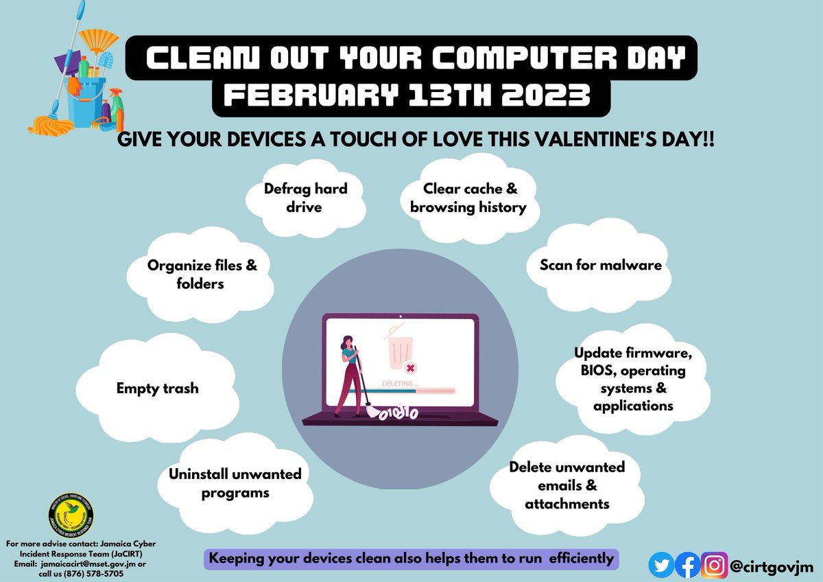 cirtgovjm's tweet image. For the services rendered to you, show your devices that you care.  #Cyberprotection #Cleanoutyourcomputerday