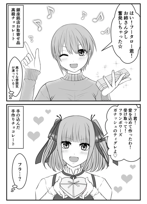 ハッピーバレンタイン! 再
風太郎にチョコをあげる五つ子ちゃんと
風太郎からプレゼントを貰うらいはちゃん
みんな幸せ!
#五等分の花嫁 