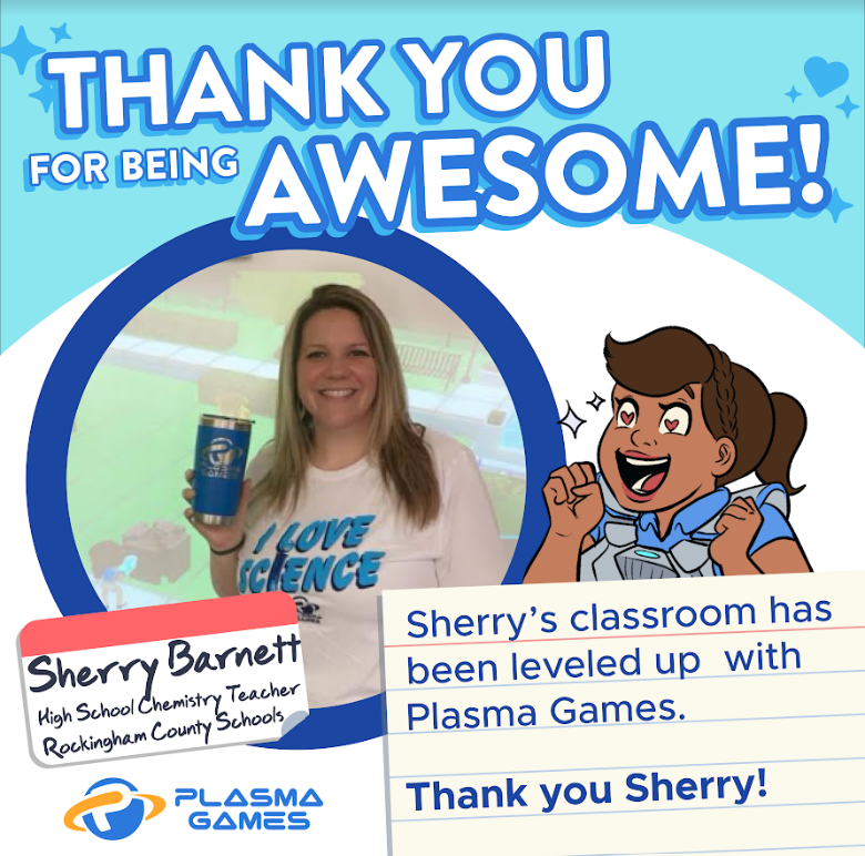 playplasmagames's tweet photo. Sherry is an innovative teacher and uses Plasma Games to increase student engagement and learning in her virtual chemistry classroom!  Thank you Sherry for being an avid user of our platform! @RCS_NC https://t.co/x6fqKVczIo