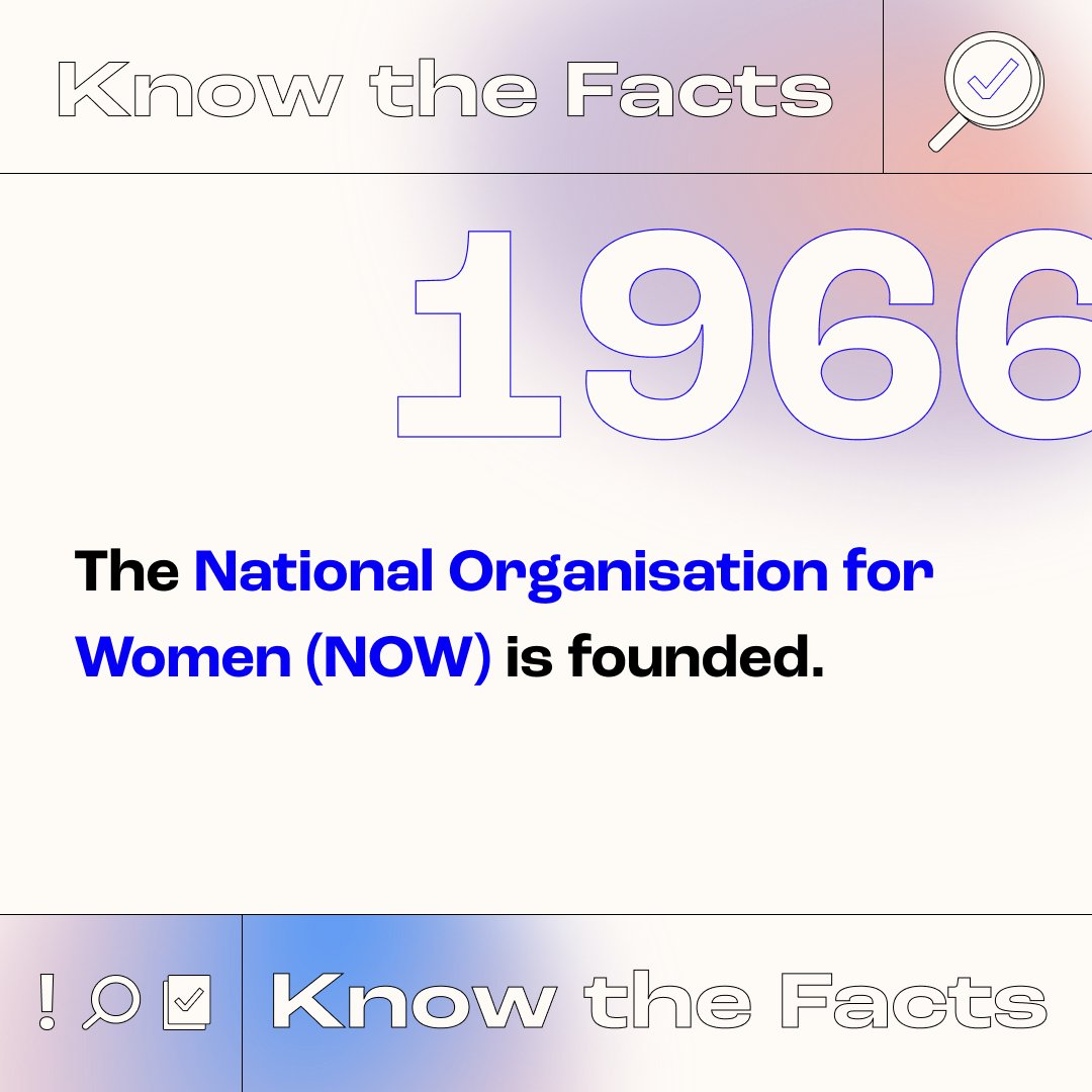 Created by Betty Friedan, NOW was founded in 1966. Friedan founded NOW with other activists in order begin the change to end sex discrimination. #women #knowthefacts #1966 #NOW #bettyfriedan #spotlight #spotlightcommunity #womaninpolitics #womxnempoweringwomxn #equalrights