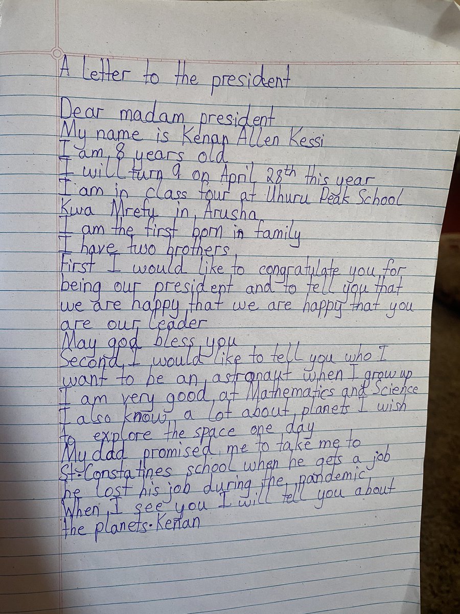 Kenan wants to tell the President about Planets 🙆🏼‍♀️
<a href="/SuluhuSamia/">Samia Suluhu</a> <a href="/scistz/">St. Constantine's International School</a> <a href="/venusnyota/">zuhura yunus</a> 
<a href="/gladness_kampa/">Gladness Kampa</a> <a href="/BarakaMegiroo/">Baraka Megiroo</a>