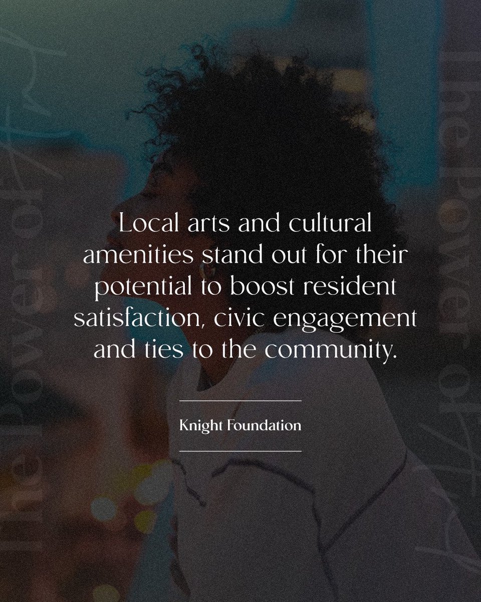 Neighborhoods with easy access to arts and cultural amenities are more satisfied with their city as a place to live, identify more with the local lifestyle, and invest more time in their communities. (Source: @knightfdn) #powerofart #communityimpact 🎨 🖌