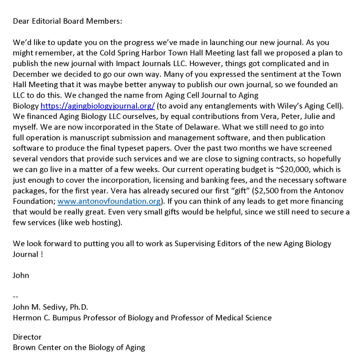 AdamsBioAging's tweet image. Here is an update on the new journal Aging Biology (from former EICs of Aging Cell). Aging Biology agingbiologyjournal.org Thanks to Antonov Foundation antonovfoundation.org and you all for your patience. Please re-Tweet. @agingdoc1 @AgingBiology