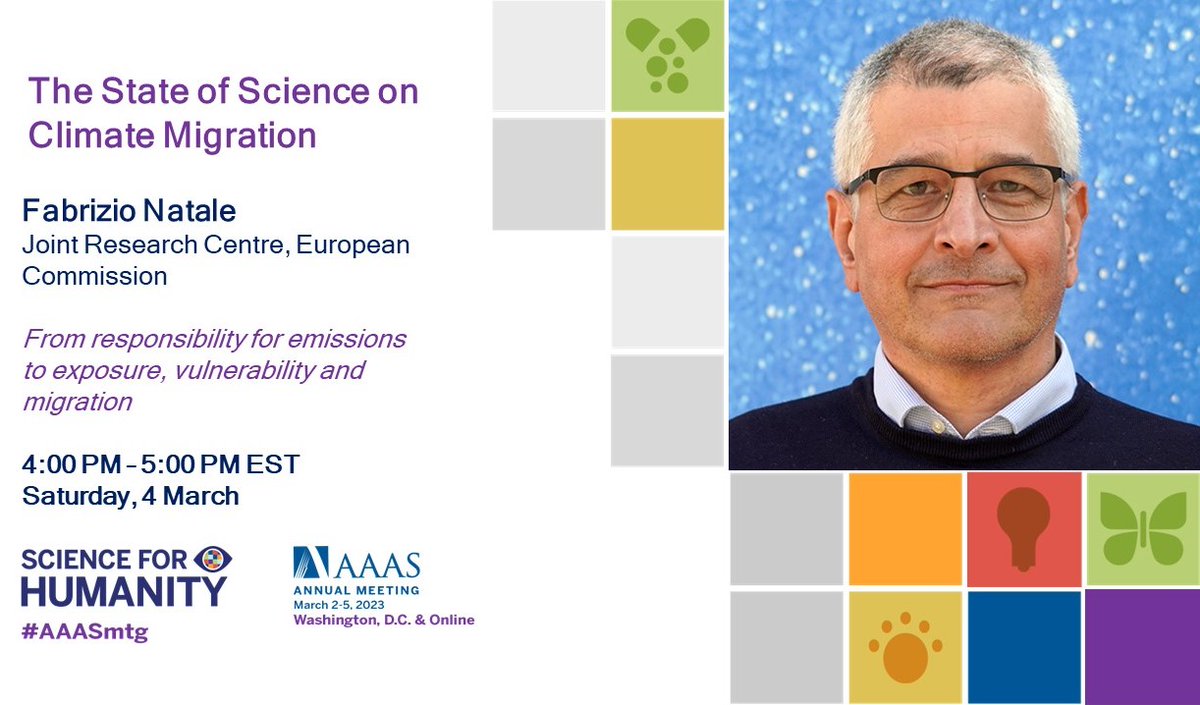 Our colleague Fabrizio Natale, lead scientist on #climatemigration @EU_ScienceHub, will reflect on the challenges in quantifying the scale of migration linked to climate change @AAASmeetings 

aaas.confex.com/aaas/2023/meet…

#AAASmtg