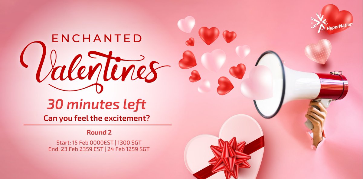 HyperNation8's tweet photo. ❤️Enchanted Valentines🌹
Get ready for some lovin in 30 Minutes!💕

Round 1️⃣
🚩Start: 14 Feb 0000EST🕛 | 1300 SGT🕐
🏁End: 14 Feb 2359EST🕛 | 15 Feb 1259 SGT🕐

Round 2️⃣
🚩Start: 15 Feb 0000EST🕛 | 1300 SGT🕐
🏁End: 23 Feb 2359 EST🕛 | 24 Feb 1259 SGT🕐 https://t.co/RqzJoWUc0f