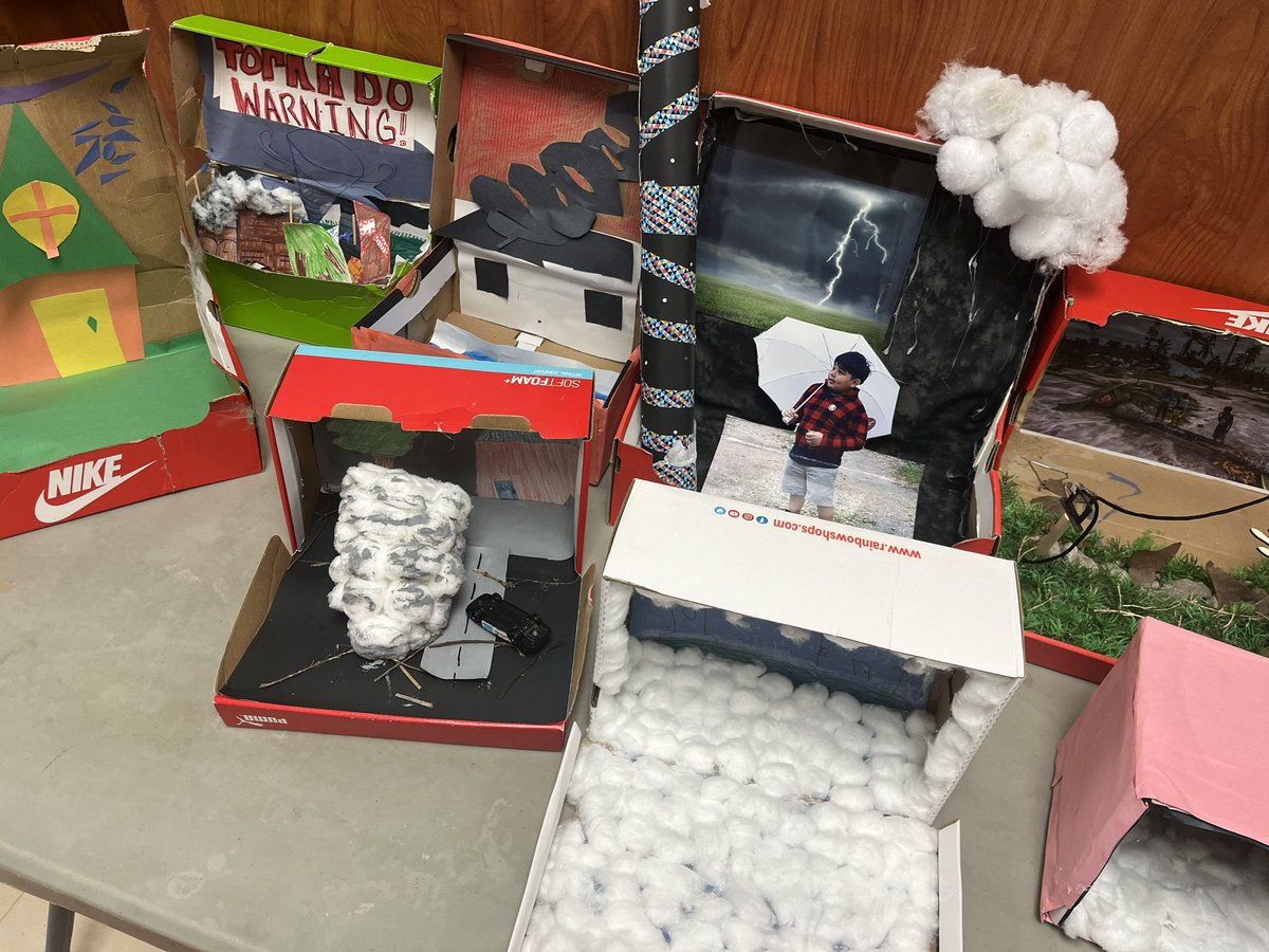 Growing_In_3rd's tweet photo. My students BEGGED, and I mean BEGGED, to complete a wild weather diorama.  They are coming in this week and I am AMAZED at the creativity, time, and materials put forth to complete the project.  Look😃 @AthertonES @HISD_ElemSci @HISDElementary2 @HoustonISD https://t.co/Nw5fvRmSAm