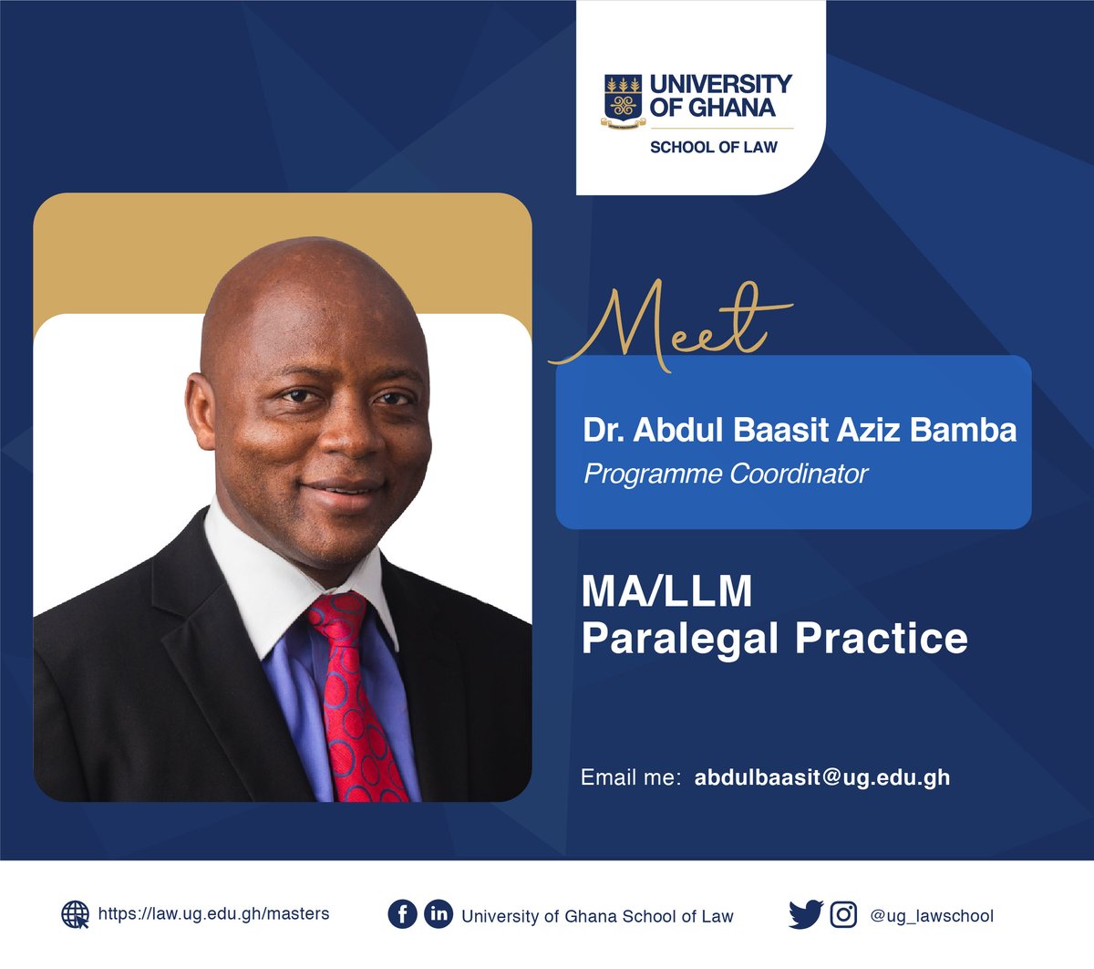 Meet the Coordinator for MA/LLM Paralegal Practice, Dr. Abdul Baasit Aziz Bamba. 

#programmecoordinator  #lawpractice #RiskManagement #legalresearch 
 #BusinessDevelopment