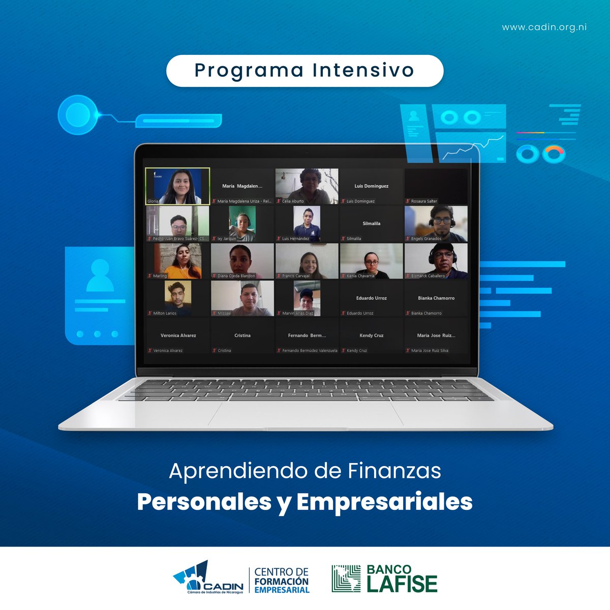 #Felicidades a los 34 estudiantes que iniciaron el sábado 11 de febrero el 𝗣𝗿𝗼𝗴𝗿𝗮𝗺𝗮 𝗜𝗻𝘁𝗲𝗻𝘀𝗶𝘃𝗼 "𝗔𝗽𝗿𝗲𝗻𝗱𝗶𝗲𝗻𝗱𝗼 𝗙𝗶𝗻𝗮𝗻𝘇𝗮𝘀 𝗣𝗲𝗿𝘀𝗼𝗻𝗮𝗹𝗲𝘀 𝘆 𝗘𝗺𝗽𝗿𝗲𝘀𝗮𝗿𝗶𝗮𝗹𝗲𝘀" que está desarrollando CADIN en alianza con Banco Lafise.