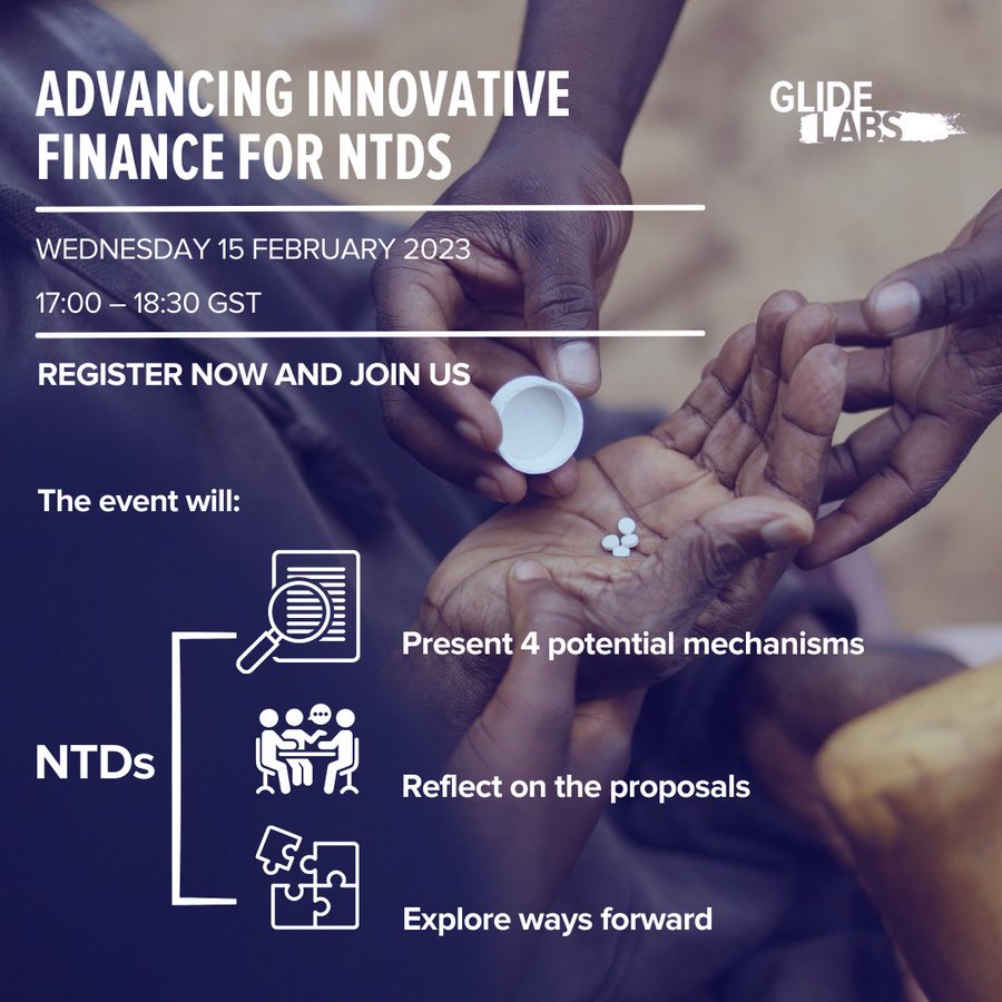 FINDdx's tweet photo. 📢 Connect on 15 February for a webinar on innovative finance for #NTDs hosted by @GLIDE_AE where our VP, External Affairs @WilloBrock will join the panel discussion to frame this important issue in the context of diagnostic testing.
https://t.co/TeyRgADP6p https://t.co/df9N5iJh7l
