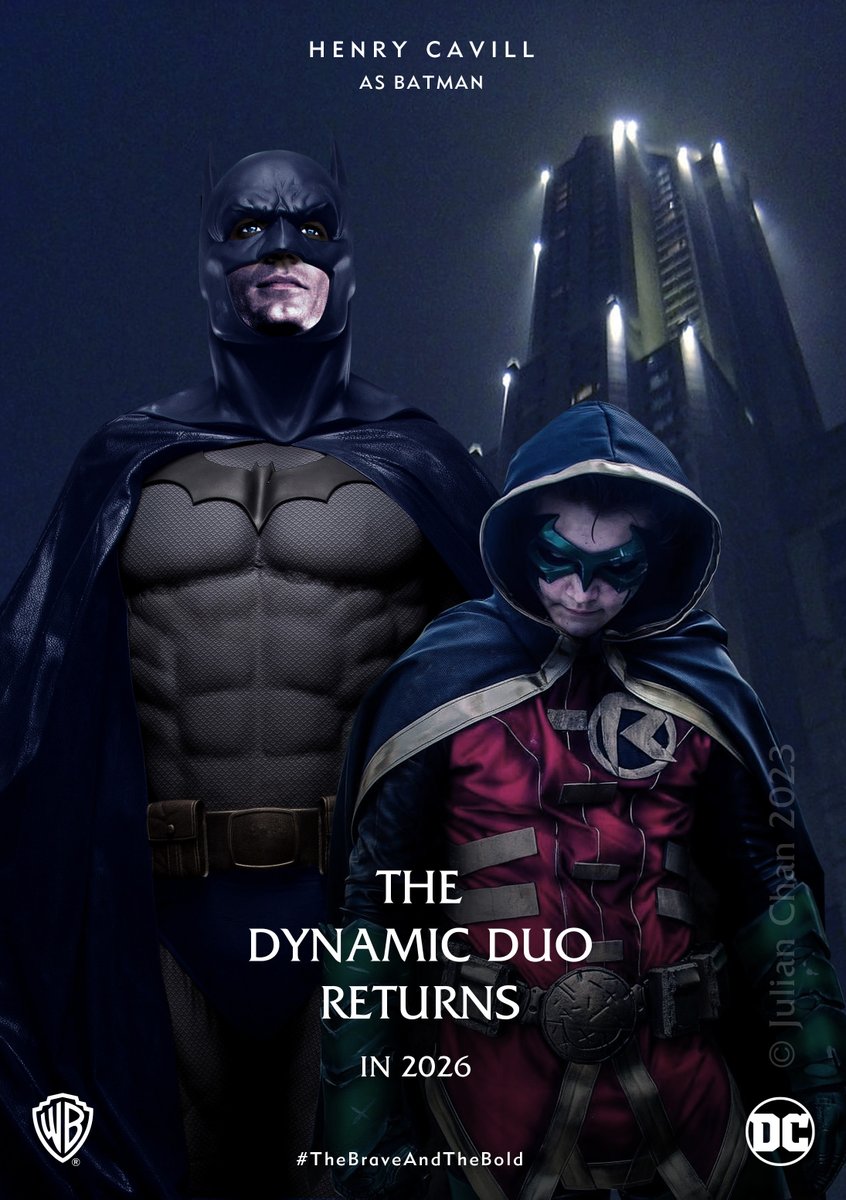 jazzyjules63's tweet photo. @JamesGunn Psst... hey James... just an idea. #BringHenryBack #TheBraveAndTheBold #DCUChapterOne Batman costume originally by Mark Knight. Apologies to the Robin cosplayer - I couldn't find your name. https://t.co/ShLrIyJKBf
