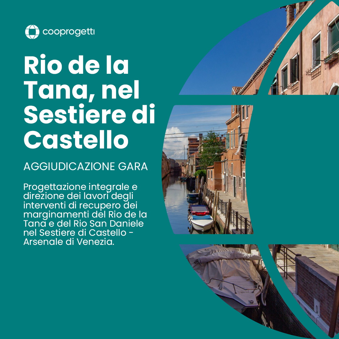 cooprogetti's tweet photo. Cooprogetti in RTP con #Technital e #Mate si aggiudicano la gara per la progettazione integrale e la direzione dei lavori degli interventi di recupero dei marginamenti del Rio de la Tana di Castello-Arsenale di Venezia, affidategli dalla Fondazione @la_Biennale  e  @MiC_Italia https://t.co/NCFBVf47Cw