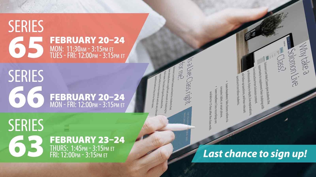 SolomonExamPrep's tweet photo. Last chance to sign up for live classes on the Series 63, 65, or 66! All Solomon Exam Prep Live Web Classes are taught by expert instructors and are recorded and made available to paid students for 30 days after the class ends.
https://t.co/kkDqHZGfoo
#NASAA #FINRA #livewebclass https://t.co/HRxrzm0cRC