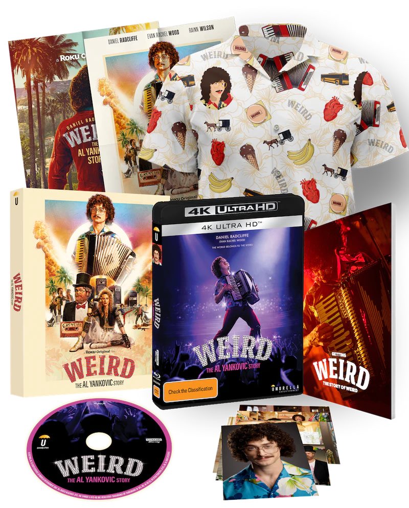 VHSDVDBLURAY4K's tweet photo. Coming to #4KUltraHD via @UmbrellaEnt in April 

Directed by @erockappel 

Written by @alyankovic 

Starring #DanielRadcliffe 

Weird: The Al Yankovic Story (2022) 

#PhysicalMedia https://t.co/TFaisvwnHs