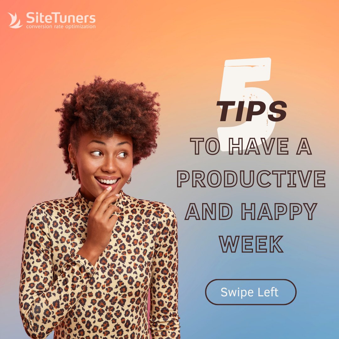 SiteTuners's tweet photo. Kick off your week on the right foot with these tips for a productive and joyful seven days! 💥 Let's make the most of every moment and have a fantastic week ahead! #MondayMotivation #ProductivityIsKey #HappyWeek https://t.co/O21STTZ8qU