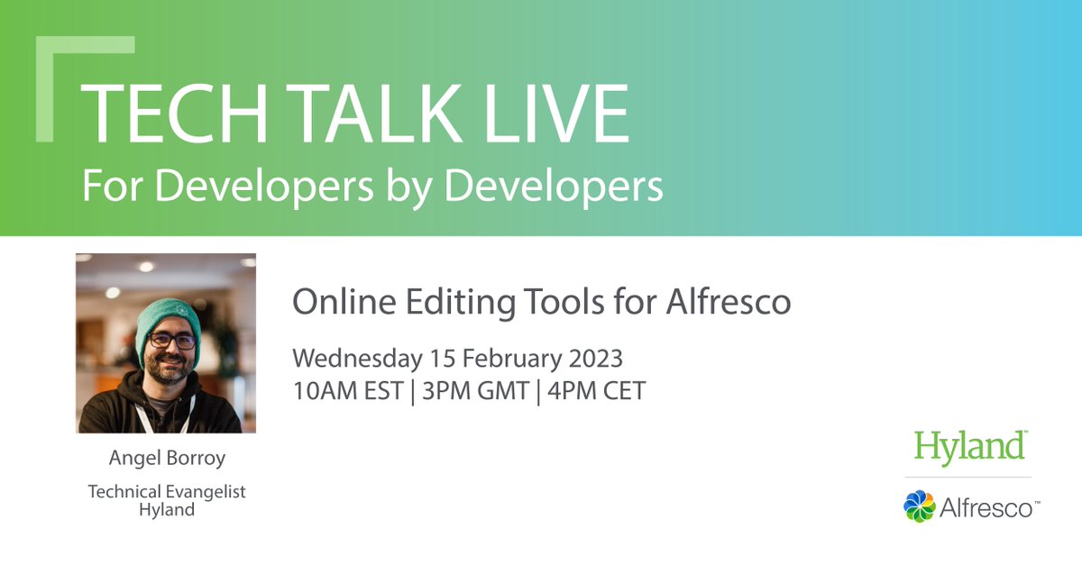 Join us 👉 THIS WEDNESDAY 👈 for a Tech Talk Live dedicated to #Alfresco online editing tools. 🖥️

Sign up now: hub.alfresco.com/t5/news-announ…