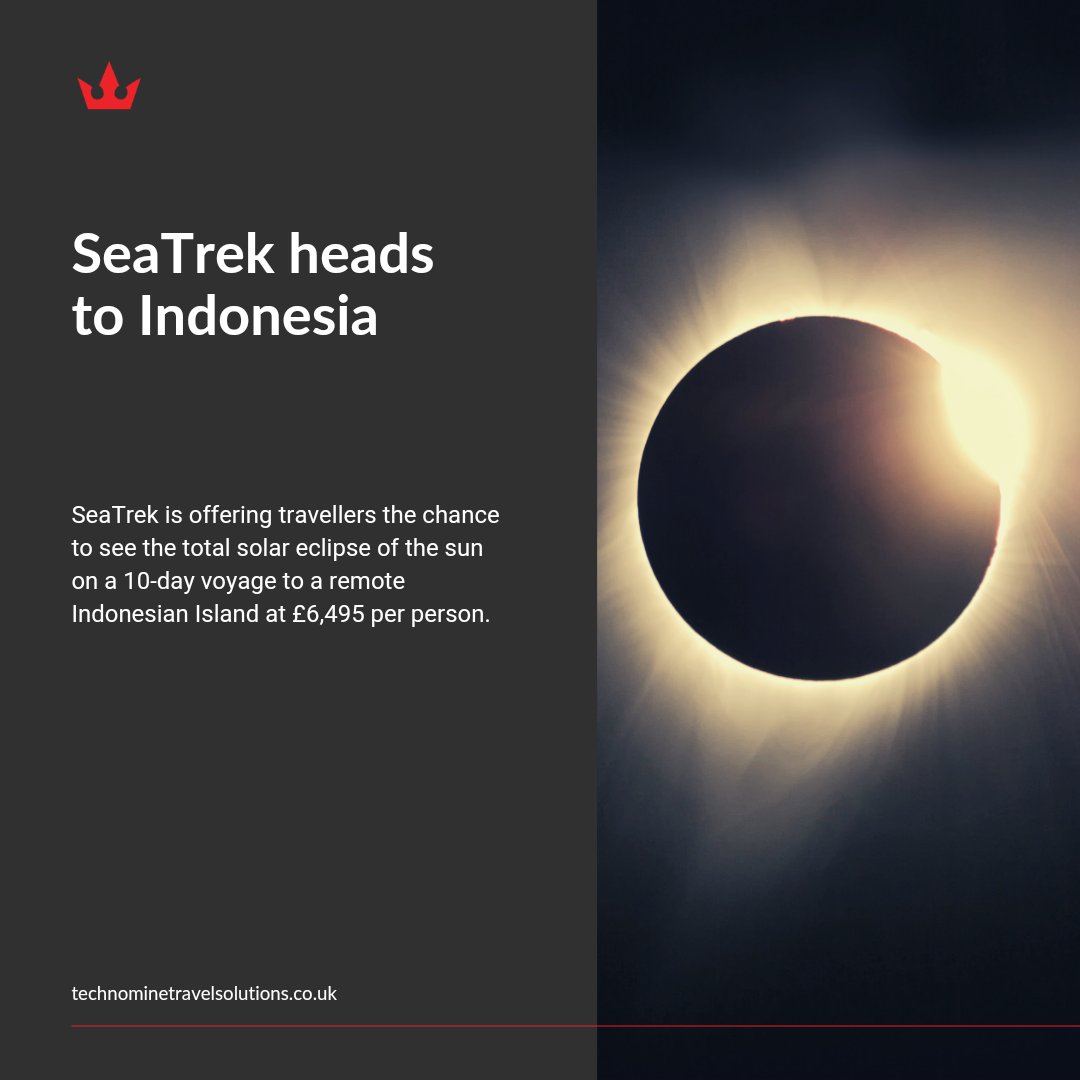 SeaTrek is offering travellers the chance to see the total solar eclipse of the sun on a 10-day voyage to a remote Indonesian Island at £6,495 per person.

#TravelManagement #TravelNews #IndonesiaTourism #SeaTrek #TravelBusiness #TourismAndLeisure