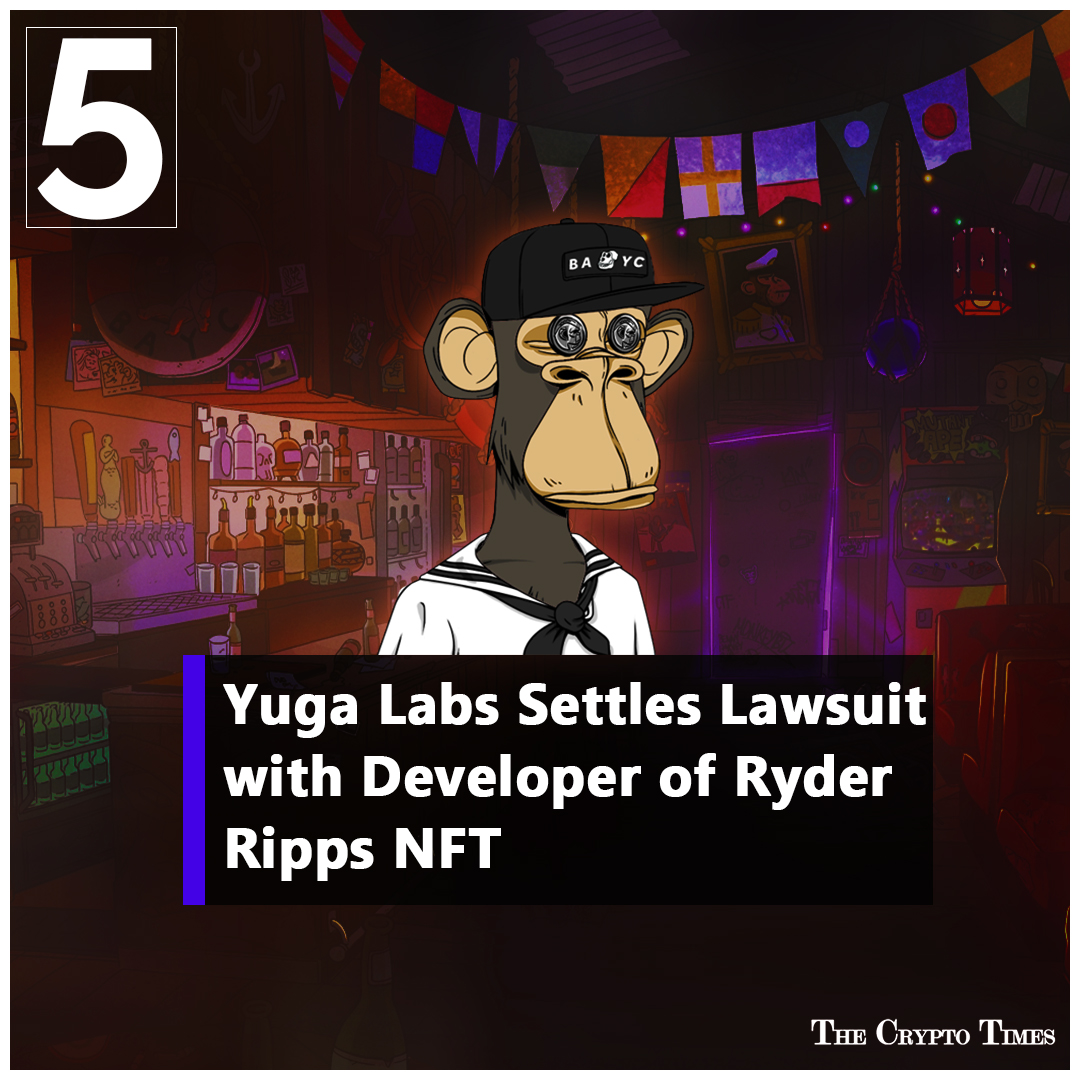 CryptoTimes_io's tweet photo. 5. NFT giant @yugalabs resolves the #lawsuit against developer Thomas Lehman, who built websites and smart contracts for @ryder_ripps project “RR/BAYC.”

#YugaLabs #ryderripps #BAYC #NFTCommunity #NFTnews

https://t.co/02YZJLA2Xo https://t.co/OsufP4n8aw