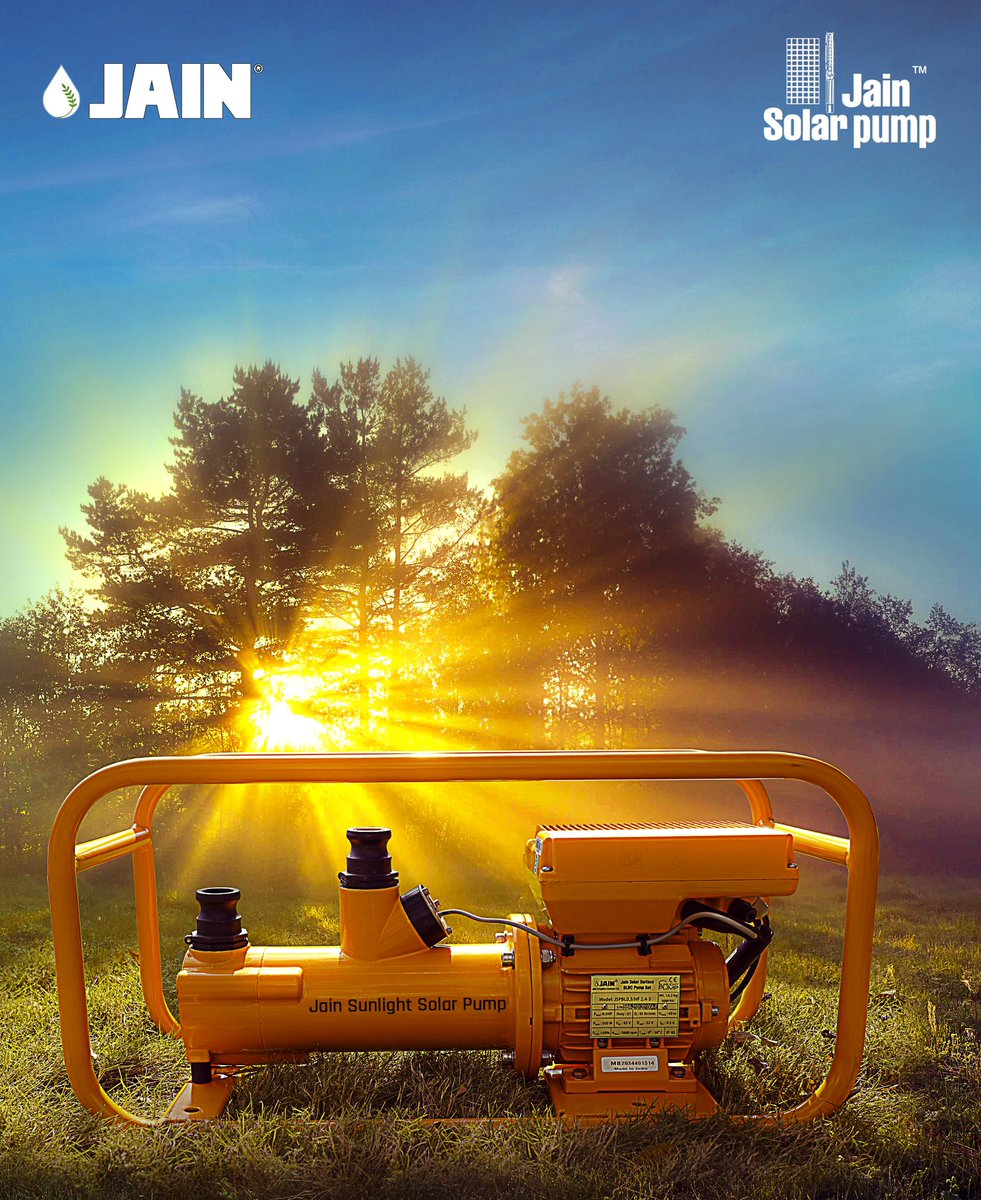 JainIrrigation's tweet photo. The compatible and high performing Solar ☀️ #SunlightPump by #JainIrrigation💧
#Sunlight Pump is highly efficient and portable source of water supply for #SmallField irrigation & domestic #water supply! ☀️
#JainSolar #SolarPower #SolarEnergy #JainIrrigation #JISL https://t.co/44mt3wWKkh