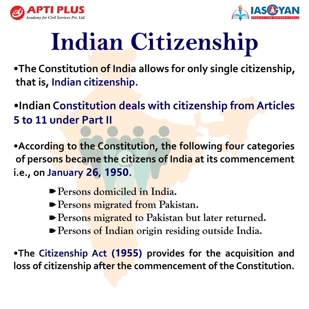 IASGYAN1's tweet photo. INDIAN CITIZENSHIP
#upsc #cse #cse2023 #ias #prelims #mains #iasgyan #aptiplus #ips #civilservices https://t.co/UC5x1gd4qu