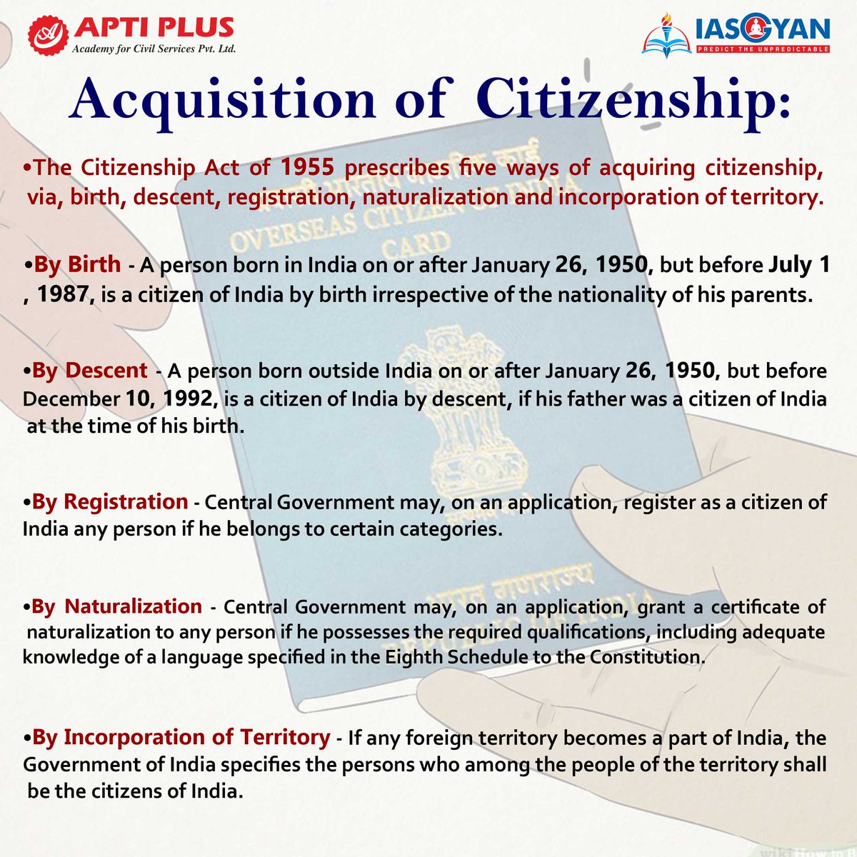 IASGYAN1's tweet photo. INDIAN CITIZENSHIP
#upsc #cse #cse2023 #ias #prelims #mains #iasgyan #aptiplus #ips #civilservices https://t.co/UC5x1gd4qu