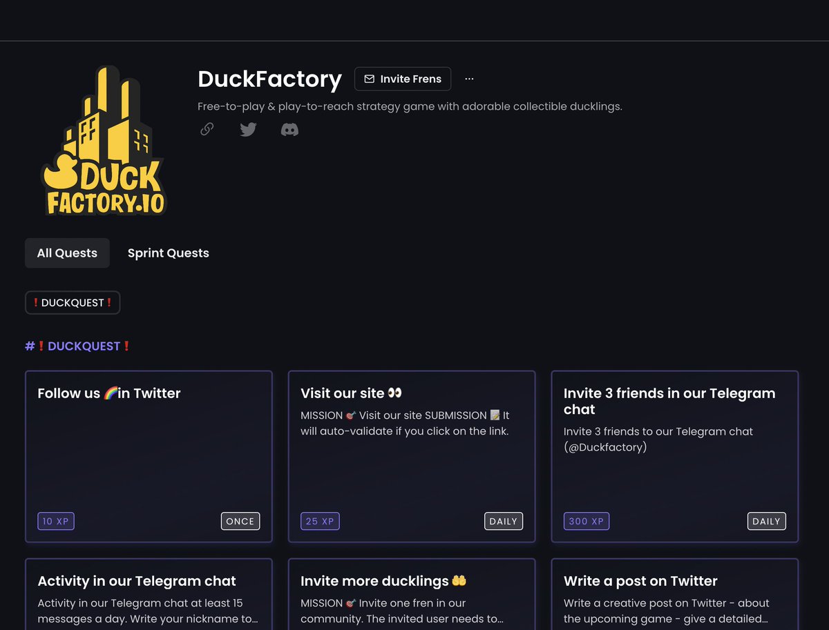 Crew! We just found the cutest NFTs 🦆

✨Our project of the day <a href="/Duckfactory_io/">Duckfactory</a> brings a competitive Play-to-Reach and Free-to-Play online strategy game with cute collectible NFT ducklings! 

Check out their <a href="/crew3xyz/">Kasih Sayang</a> questboard bit.ly/3lxn0tN