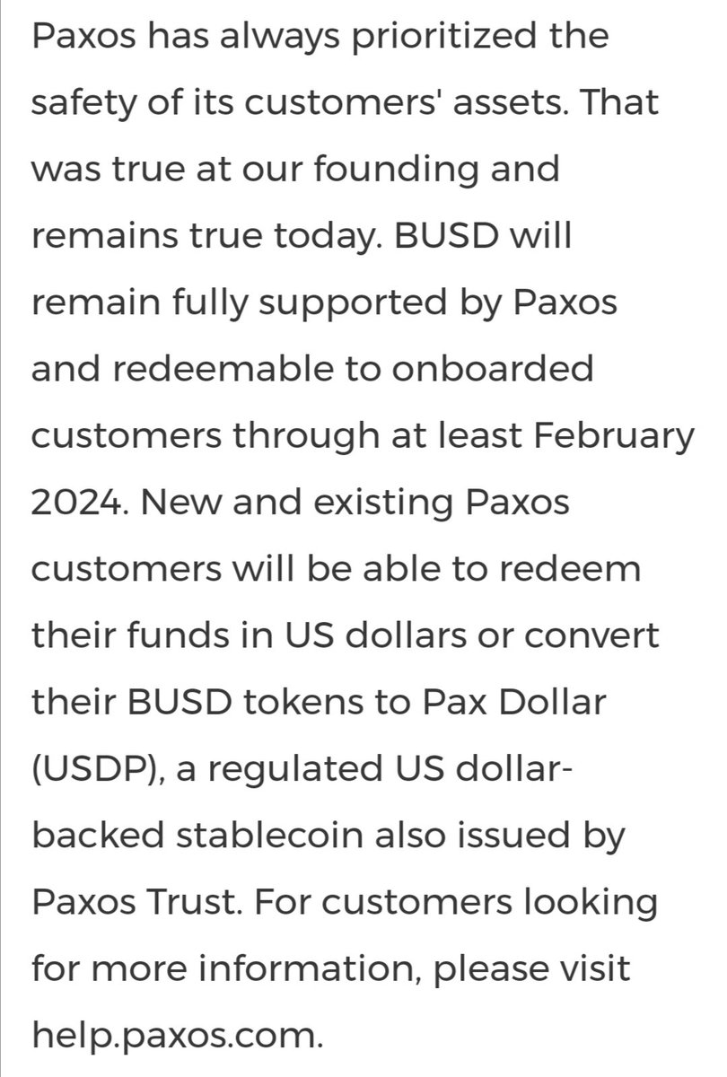 TingHu♪ on Twitter: "Paxos 表示，别慌，2024年2月之前你的BUSD都可以放心提现～"