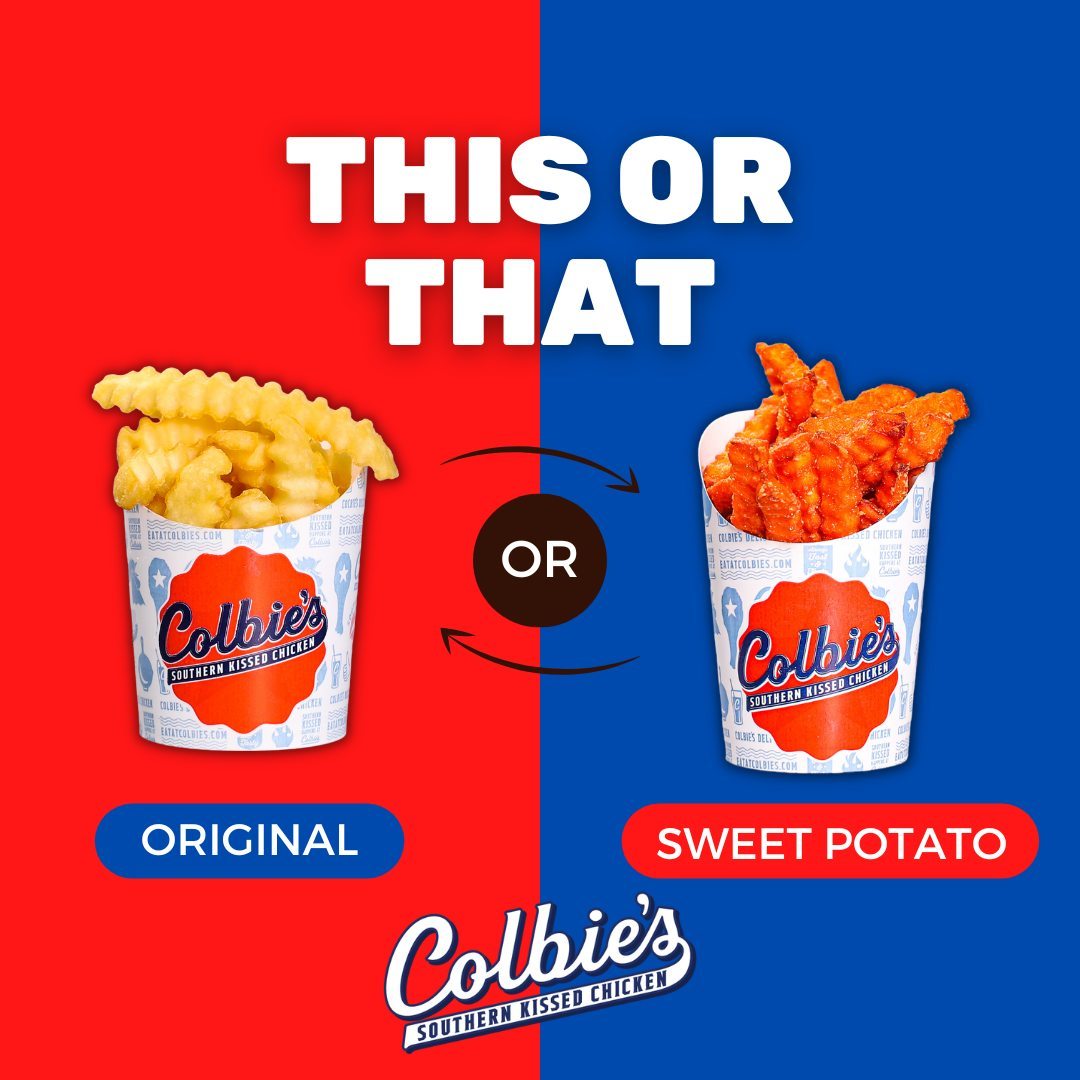 Are you team ORIGINAL Crinkle Cut Fries or team SWEET POTATO Crinkle Cut Fries? 🤔🍟🍠

💻 EatAtColbies.com

#Colbies #SouthernKissed #EatAtColbies #Fries #ThisOrThat #CrinkleCut #SweetPotato