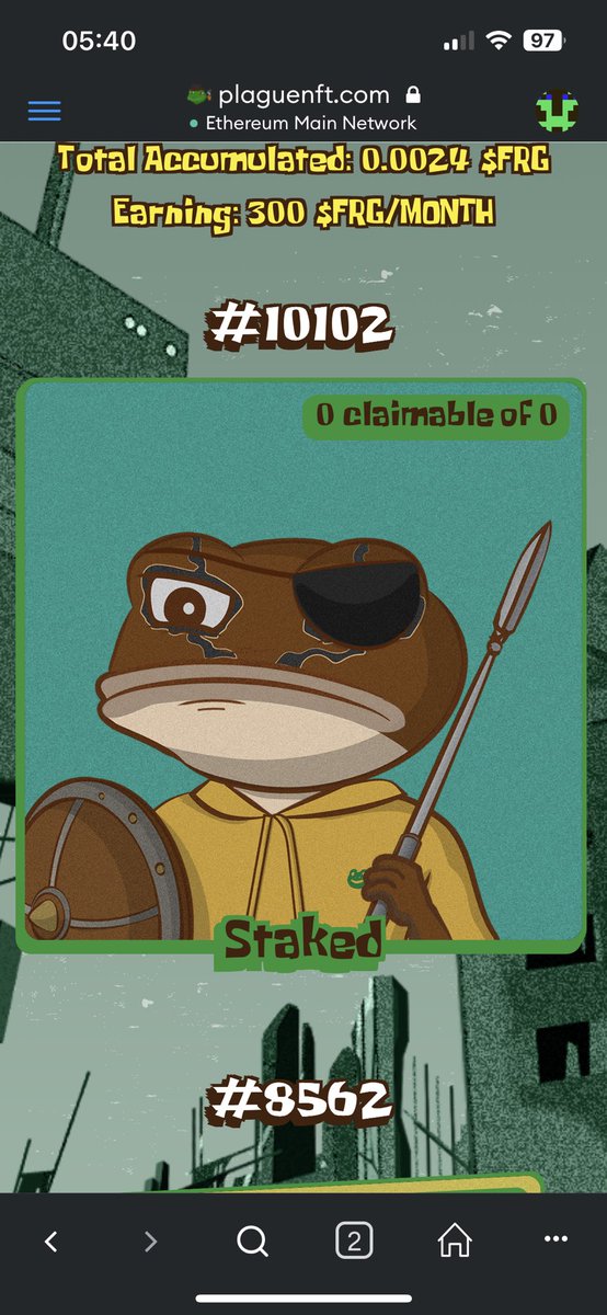 pdub91686's tweet photo. Just swept 2 more @ThePlagueNFT and got my 3 frogs 🐸 staked now. 🥩 
#Ribbit #ThePlagueNFT #Frogs https://t.co/nKsYgzpAtl