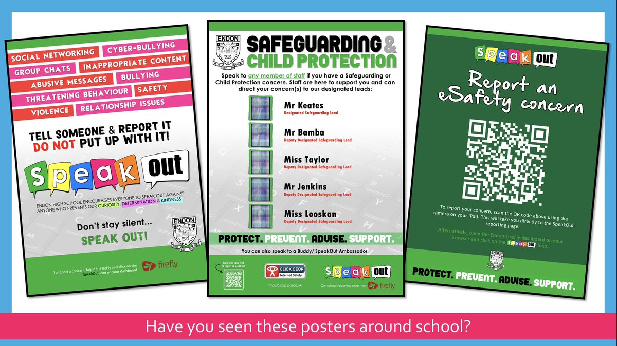 EHS_CCSBS's tweet photo. 📣 ESAFETY WEEK @endonhighschool 📣
Our eSafety Week is a brilliant opportunity to remind all of our pupils that we do not accept any abusive/bullying/inappropriate behaviour …and to use our internal reporting system; SPEAKOUT to report their concerns immediately. https://t.co/WcgHKgwfAN
