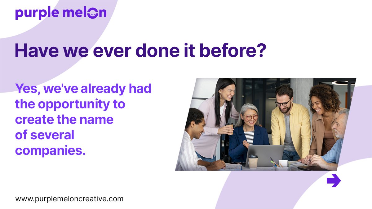 purple_melon's tweet photo. That's right. We can brainstorm and develop a name for your company. We've had previous experience in naming multiple successful businesses.

We've also created many catchy phrases and slogans that have helped brands stand out in the competitive marketplace. 👍

#purplemelon https://t.co/5E810JtiYm