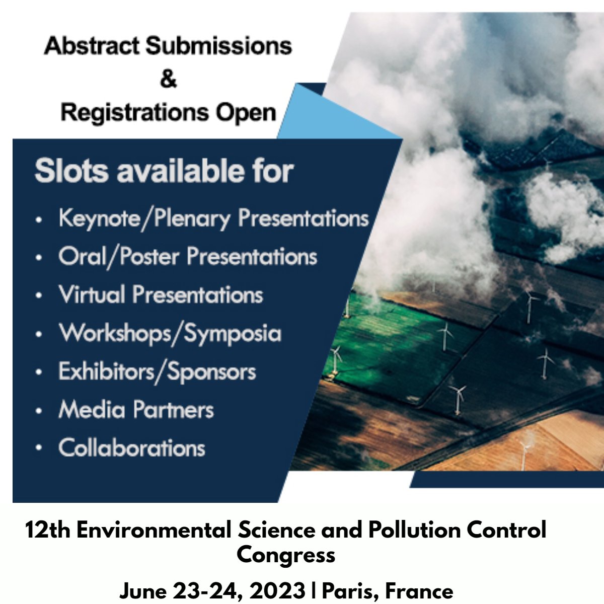 PollutionCont14's tweet photo. #callforspeakers
Register yourself for #Keynote speech, #Oral, #poster presentations at 12th #Environmentalscience and #pollutioncontrol Conference which will be held on June 23-24, 2023 at Paris, France. For more info:https://t.co/Kg4mbSFvCl https://t.co/mmpq3GeWum