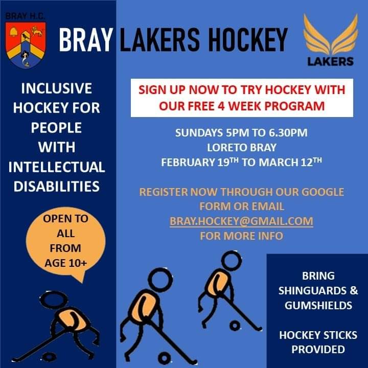 BrayHC's tweet photo. Bray HC is offering a FREE 4 week program for people with intellectual disabilities, starting Sunday Feb 19th. Open to all ages. The sessions will run weekly from 5pm to 6pm in Loreto Bray.

Come for 1 week or all 4! 

Register here: https://t.co/zQRR3dHN8r

#BeBrayve #inclusion https://t.co/4NLk30S7fj