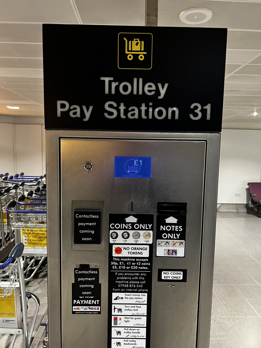 jsfroude's tweet photo. Overseas families wrestling with luggage because they don’t have British coin. Welcome to the UK. Shame on you @manairport #freethetrolleys https://t.co/PCjuhfuAA8