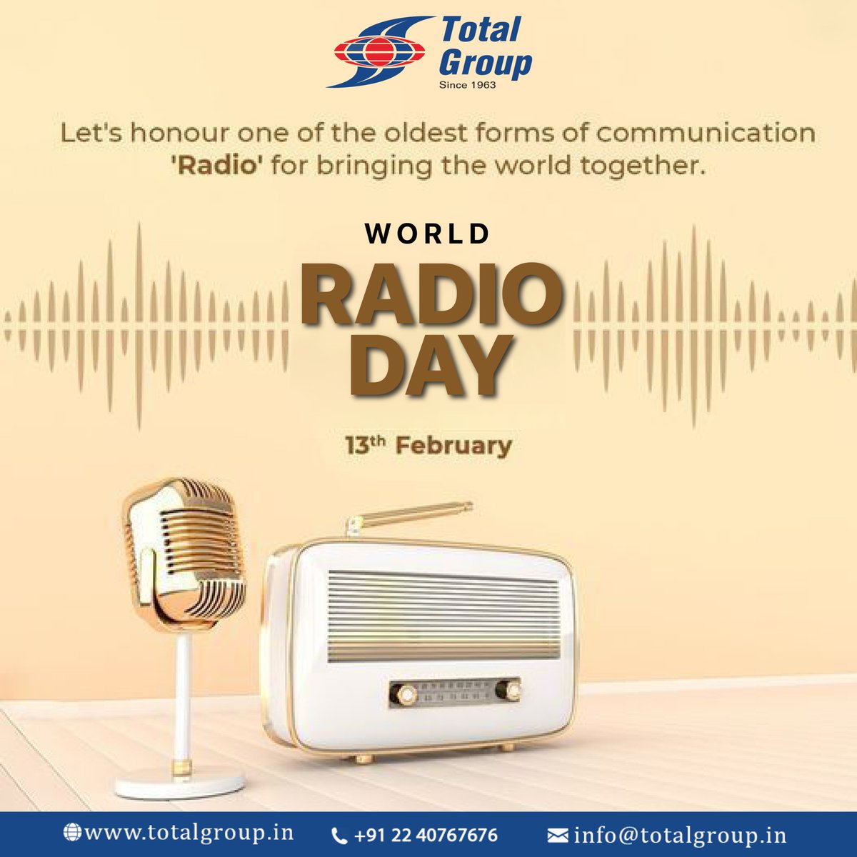 totalgrpsocial's tweet photo. Let's honour one of the oldest forms of communication Radio 📻 for bringing the world together #worldradioday
#TotalGroup #since1963 #logistics #solutions #transportation #worldwide #radio #radioday #communication #news #entertainment #radiodays #akashwani #mankibaat #india https://t.co/9USatodOnY