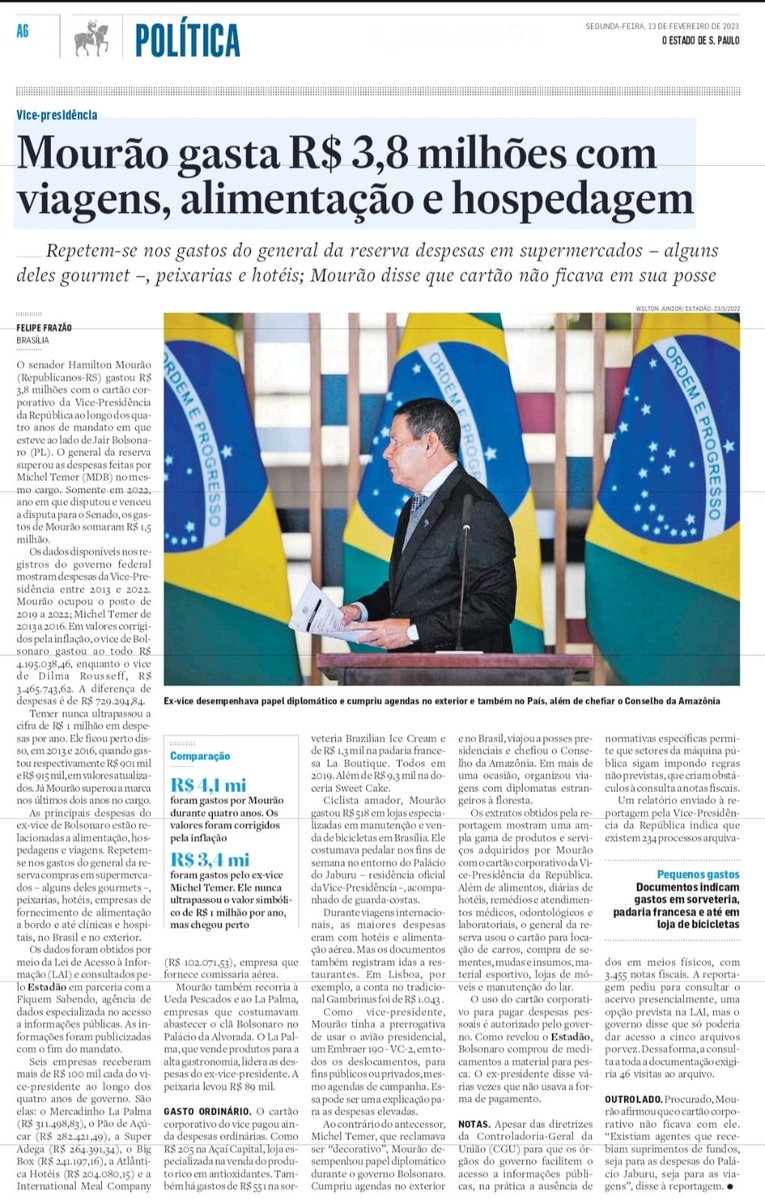 Extravagância alimentar com Dinheiro Público.  Este é o Senador eleito pelo Rio Grande do Sul. O Mourão mal começou, mas já dá pra ver que vai custar mais caro que o inútil do Lasier.