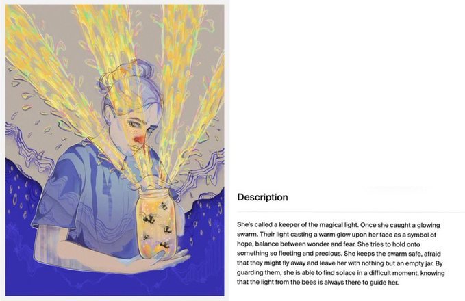 Late Gm🐝

We want to tell you more about arts in our collection  🐝The Bee's knees🐝

“The jar of hope” by <a href="/tatyana_vibe/">Tatyana Vibe</a>
 
🕊️ Part of the proceeds will be spent on supporting earthquake victims in Turkey and Syria.

Please support our artists 🤞🌈🎨